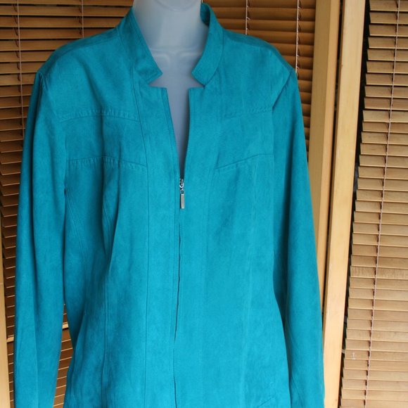Studio Works Faux Suede Lined Teal Jacket Size 18 - Picture 7 of 10